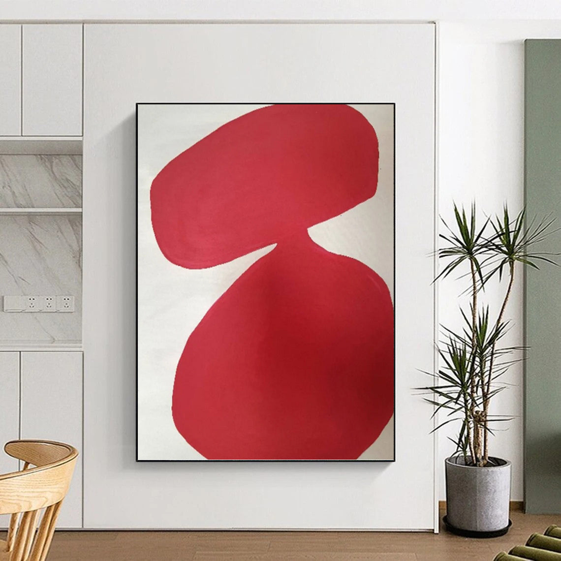 “Red Organic Shapes on White” - Minimalist Abstract Painting On Canvas DKH1079