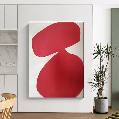 “Red Organic Shapes on White” - Minimalist Abstract Painting On Canvas DKH1079