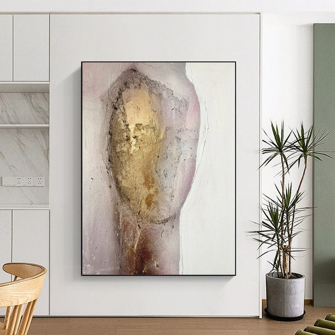 “Textured Portrait” - Gold & Pink Abstract Portrait Painting On Canvas CT2222