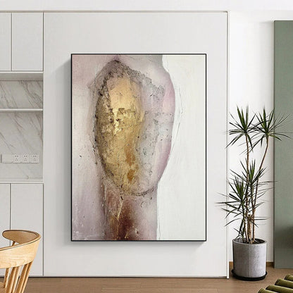 “Textured Portrait” - Gold & Pink Abstract Portrait Painting On Canvas CT2222