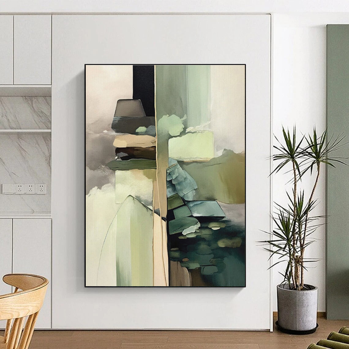 Geometric Shapes in Green - Earth Tones, “Nature’s Geometry” - Abstract Geometric Acrylic Painting CT0743