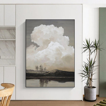 Monochromatic Cloudscape Over Water - Landscape Painting On Canvas DKH1439