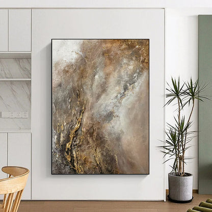 “Neutral Gold Abstraction” - Neutral & Gold Abstract Painting On Canvas CT2247