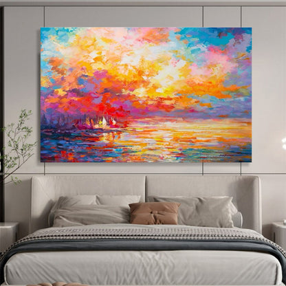 “Vibrant Sunset Abstract” Abstract Impasto Painting On Canvas DKH409