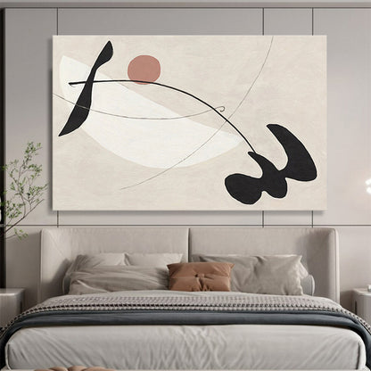 “Curved Shapes in Neutral Tones” - Black, White, Pink Minimalist Abstract Painting On Canvas DKH738
