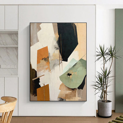 Earth - Toned Geometric Collage, “Urban Textures” - Mixed - Media Abstract Painting CT0756