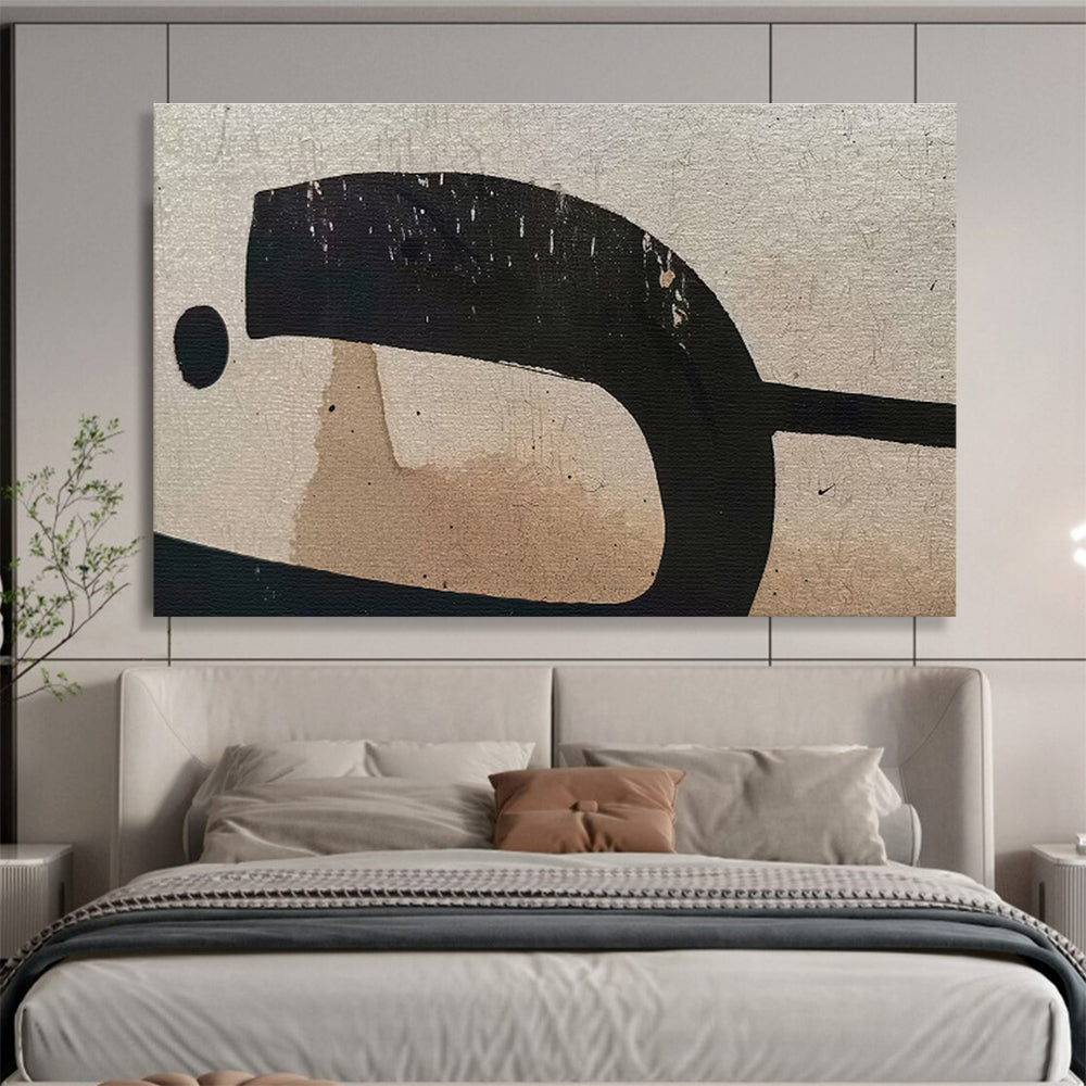 Black and Beige Minimalist “Abstract Form Simplicity” Painting On Canvas DKH139