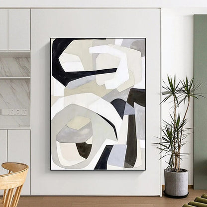 Monochrome Abstract Shapes in Gray Painting On Canvas DKH1141