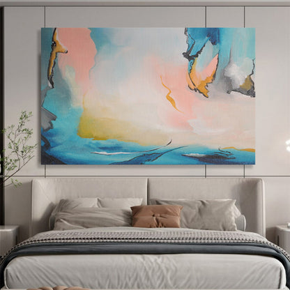 “Pastel - Toned Abstract Forms - Blues, Pinks, and Fluid Shapes” Painting On Canvas DKH021