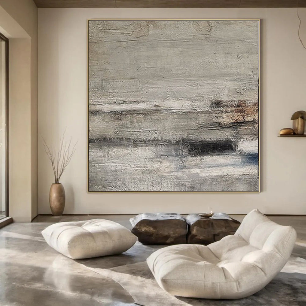 “Gray - White Textured Horizons” – Abstract Textured Painting CT0975