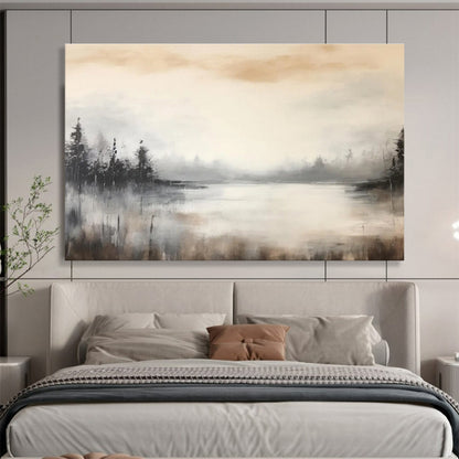 Muted Tones Lake Landscape Painting On Canvas DKH329