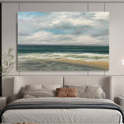“Blue, Green, Cloudy Seaside ‘Serene Coastal Day’” - Impressionist Seascape Painting On Canvas DLZ021