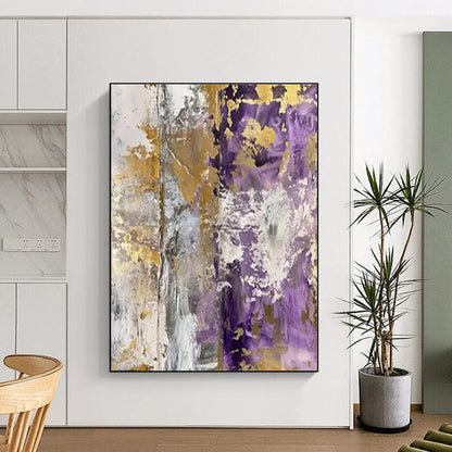 “Purple - Gold - Gray Abstract Textures” ，Abstract Acrylic Painting CT0845