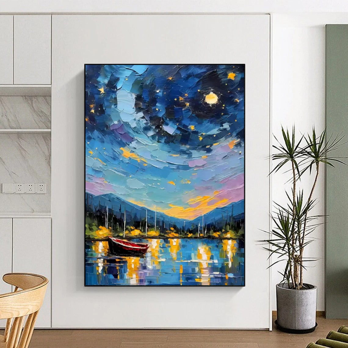 “Starry Night Harbor” - Impasto Landscape Oil on Canvas CT1886