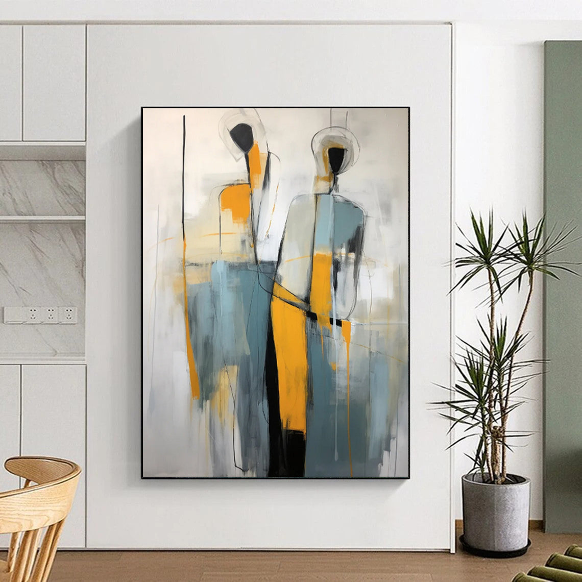 “Silhouette Duet: Abstract Figures in Color” - Modernist Figurative Acrylic on Canvas CT1880