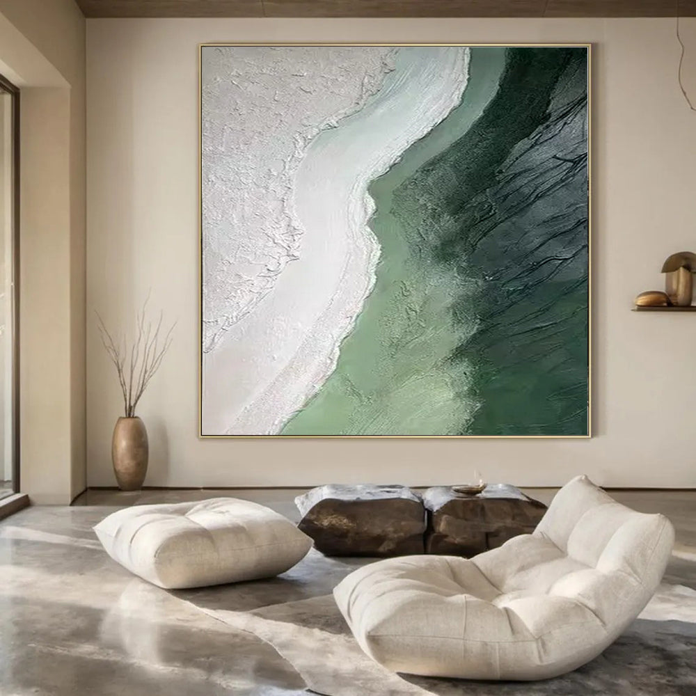 “Textured Green - White Abstract” ，Abstract Textured Acrylic Painting CT0938