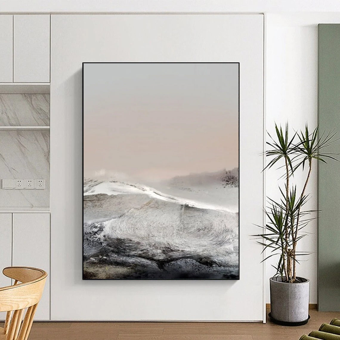 “Misty Monochrome Mountainscape” - Abstract Landscape Painting On Canvas DTP178