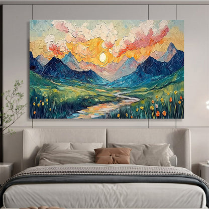 “Impasto Mountain Sunset” - Textured Landscape Painting On Canvas DKH856