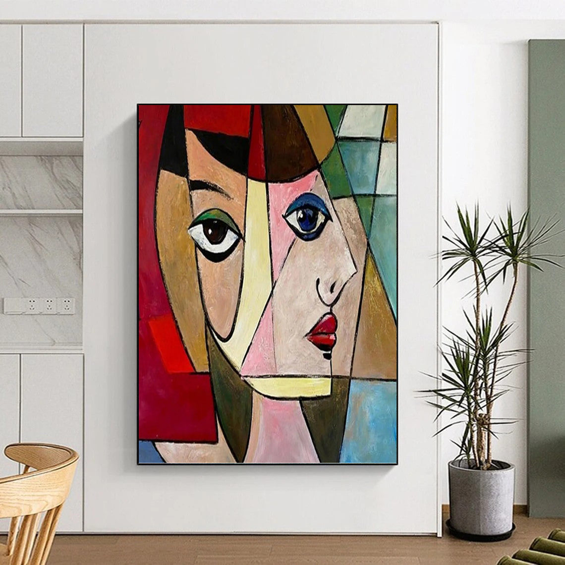 Cubist Woman in Colorful Geometries - Portrait Painting On Canvas DKH1407