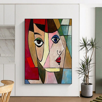 Cubist Woman in Colorful Geometries - Portrait Painting On Canvas DKH1407