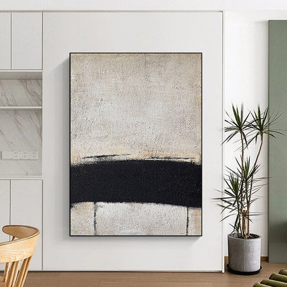 “Black, White Minimalist Line ‘Essence of Form’” - Textured Abstract Painting On Canvas DTP353