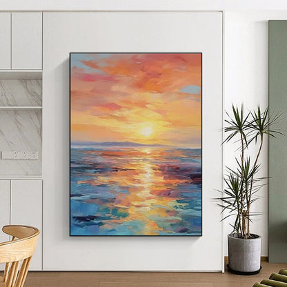 “Sunset Hues, Ocean Reflections” - “Sunset Serenade”，Impressionistic - Abstract Oil Painting CT0687