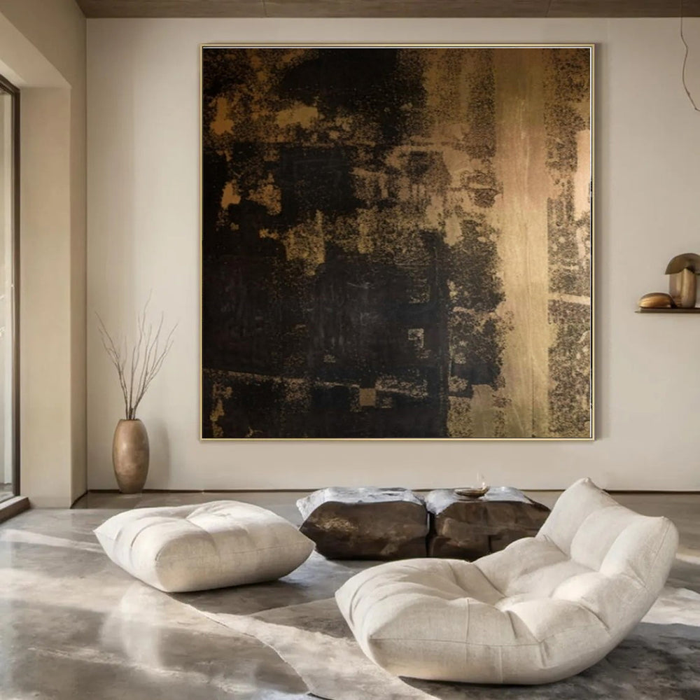 Dark Brown & Black Textured Mural - Mixed - Media Abstract On Canvas CT1295