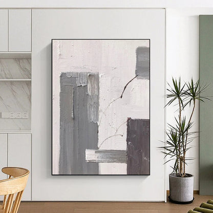 “Gray, White, Brown Minimalist ‘Subtle Stories’” - Abstract Impasto Painting On Canvas DTP396