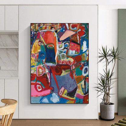 “Colorful Abstract Tapestry” - Multicolor, Interconnected Shapes Painting On Canvas DTP297