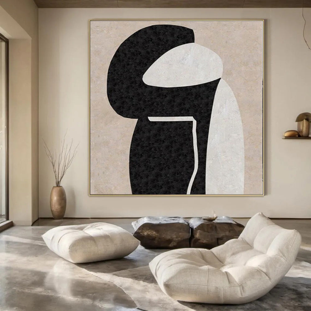 “Black - White - Beige Abstract Figure” – Geometric Abstract Painting CT1134