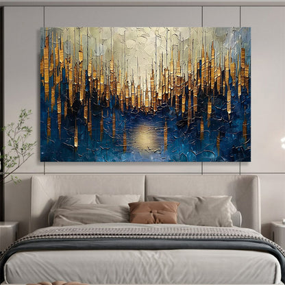 “Golden Forest Reflection” Landscape - inspired Textured Painting On Canvas DLZ157