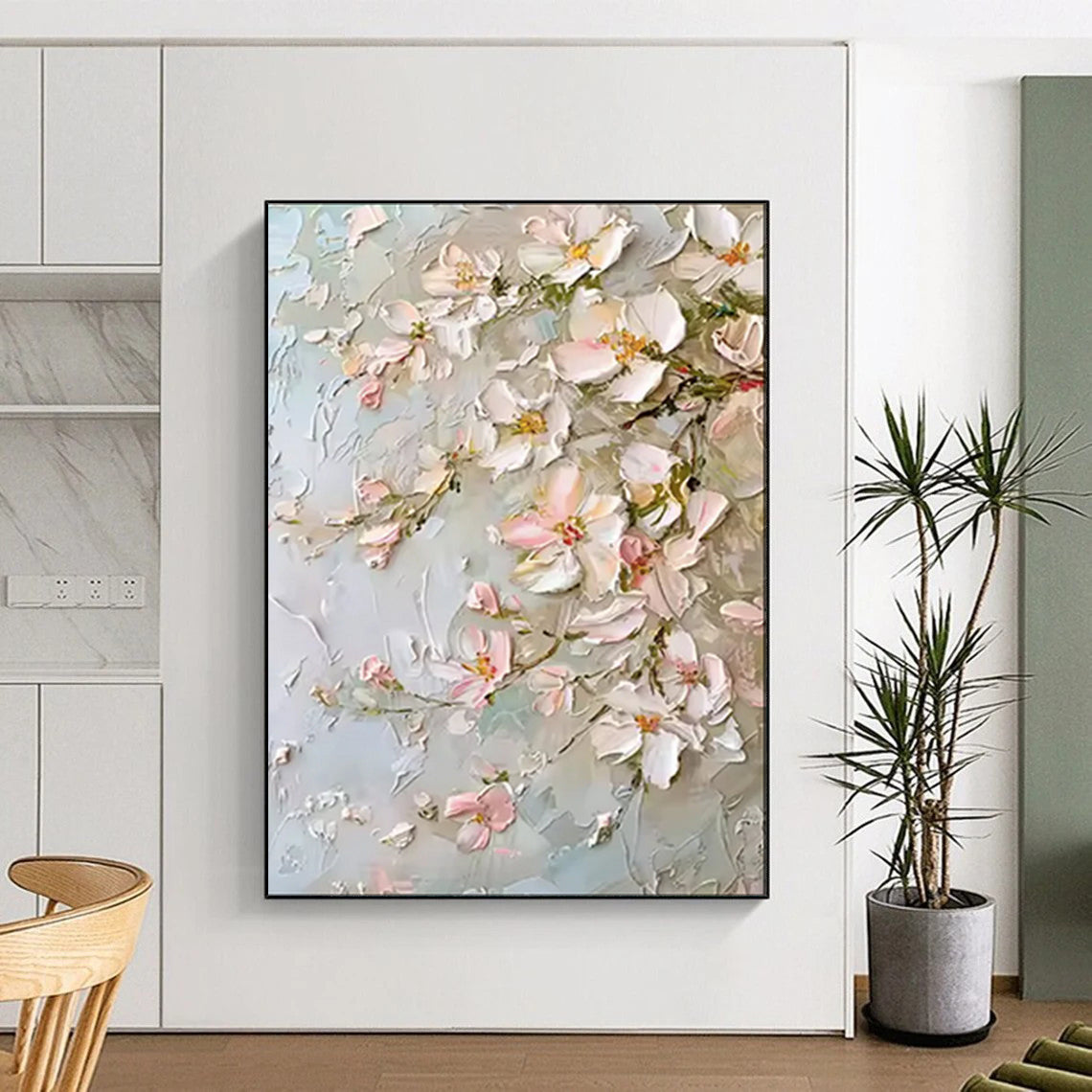 “Blush Blossom Textures” – Impasto Floral Oil Painting CT2073