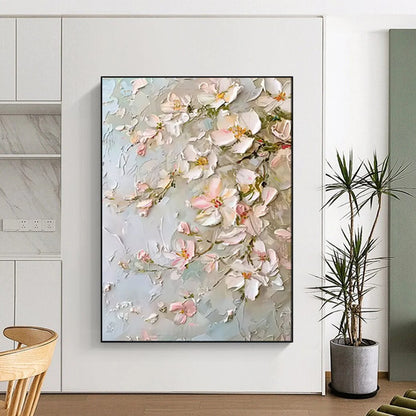 “Blush Blossom Textures” – Impasto Floral Oil Painting CT2073