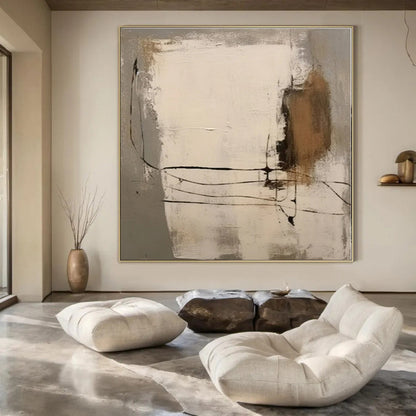 Neutral Tones with Black Lines - Abstract Expressionist Ink & Acrylic On Canvas CT1305