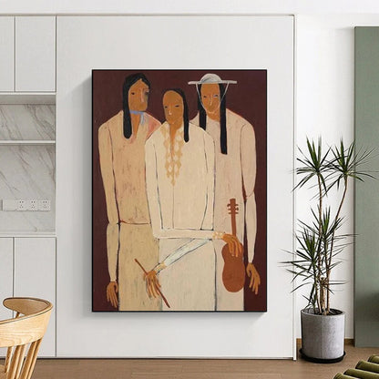 “Earth - Toned Figural Group” - Stylized Portrait Painting On Canvas DTP141