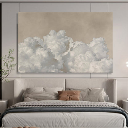 Fluffy Clouds and Beige Sky “Serene Skyward Clouds” Painting On Canvas DKH126