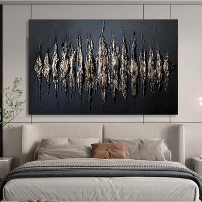 Textured Black and Gold Abstract “Gilded Textured Drama” Painting On Canvas DKH097
