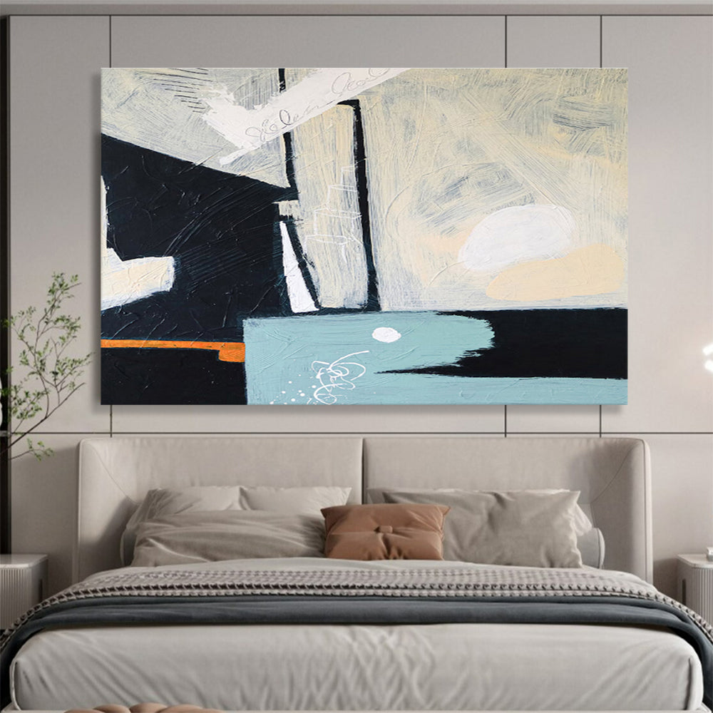 “Black - White Minimalist Abstraction” Abstract Oil Painting On Canvas DKH546