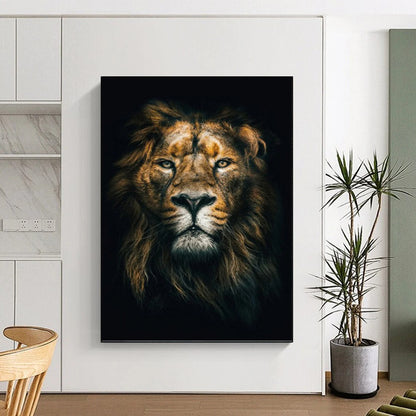 “Majestic Lion in Shadow” - Realistic Wildlife Portrait Painting On Canvas DKH1618