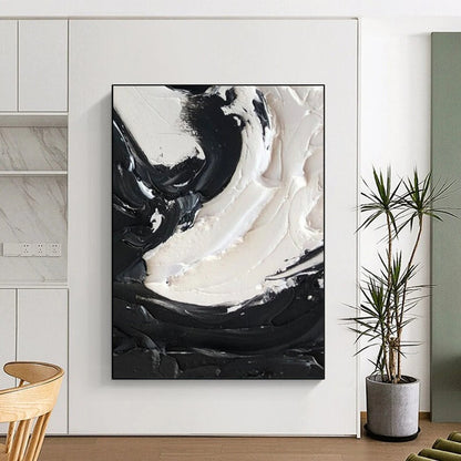 “Black, White Swirl ‘Powerful Balance’” - Impasto Abstract Painting On Canvas DTP385