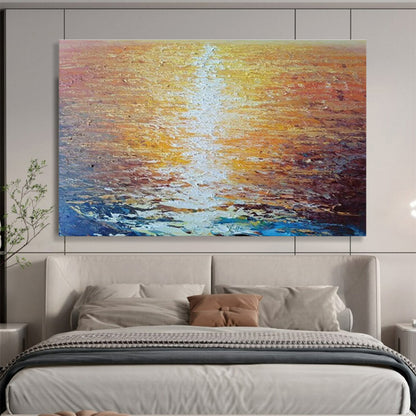 Sunset Glow on Water - Impasto Seascape Painting On Canvas DKH637