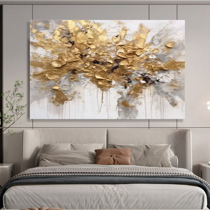 Gold Burst Abstract in Dripping Paint Painting On Canvas DKH678