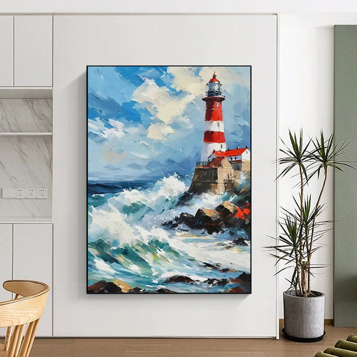 “Lighthouse in the Storm” - Impasto Maritime Oil on Canvas CT1892