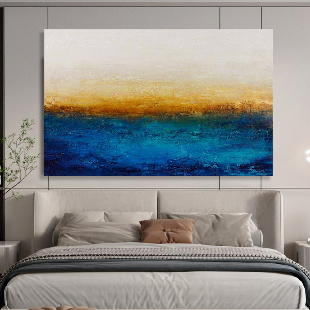 “Gradient Horizon - Blues, Yellows, and Subtle Textures” Painting On Canvas DKH007
