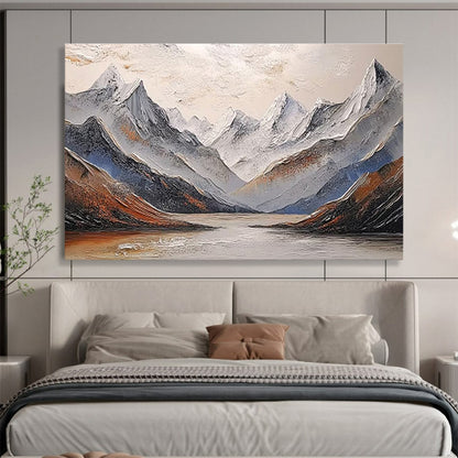 “Textured Snowy Mountain Lake” Impasto Landscape Painting On Canvas DKH456