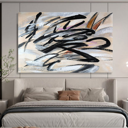 Dynamic Black and Gray Brushstroke Painting On Canvas DKH289