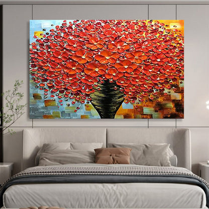 Red Flower Tree in Vase - Impasto Floral Painting On Canvas DLZ226