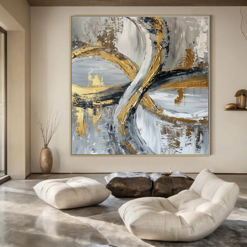 Intertwined Gold & Grey Loops - Abstract Textured Acrylic CT1251