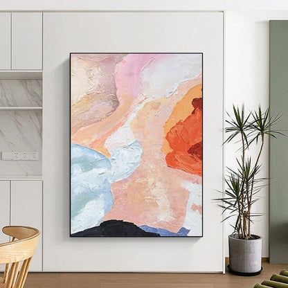 “Soft - Toned Abstraction” - Pink, Blue, Peach Gentle Shapes Painting On Canvas DTP275