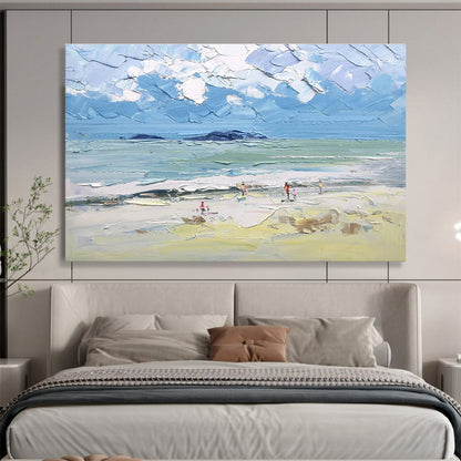 Textured Beach Scene - Impasto Seascape Painting On Canvas DKH628